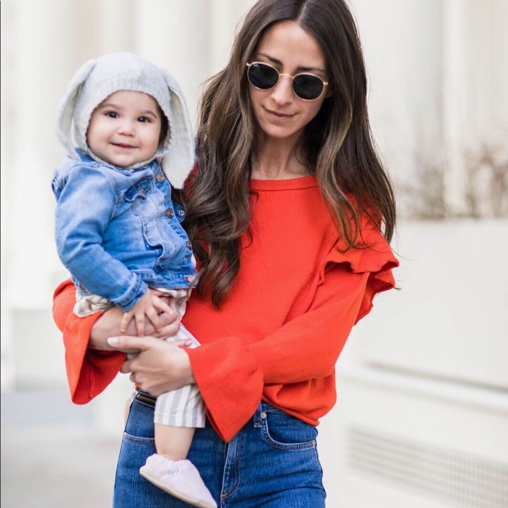 Zara Red Ruffle Sleeve Sweater